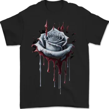  Готическа роза капе с кръв Мъжка тениска 100% памук