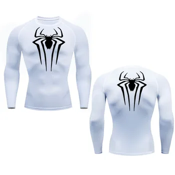  Компресионна риза Мъжка фитнес тениска с дълъг ръкав Слънцезащита Втора кожа Бърза суха дишаща черна спортна горна културизъм