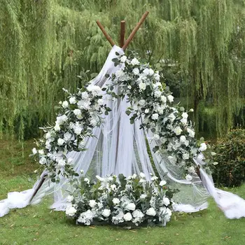  Открит сватба арка цвете изкуствени цветя за сватбена декорация фон цвете ред прозорец дисплей декор снимка подпори