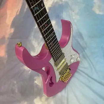  Нова скулптура пикап 6-струнна електрическа китара сплит електрическа китара, розово тяло, висок гланц, розово дърво грифа, кленово дърво tr
