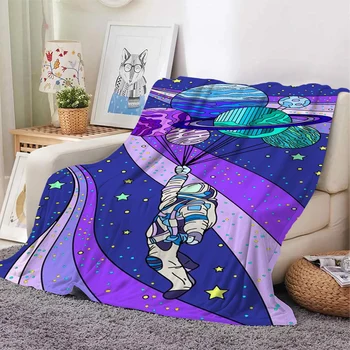  CLOOCL мода фланела одеяло синя планета астронавт летящи отпечатани меки топли тийнейджър преносими пътуване общежитие одеяло популярни