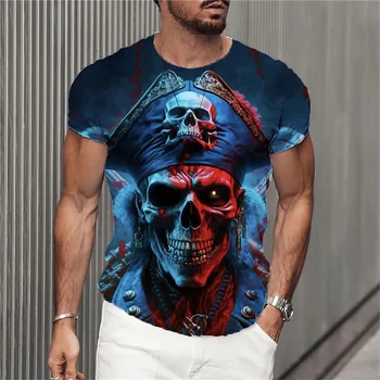  Мъжка тениска Лятна мода Череп Тема 3D Мъже Cool Street Print TShirt Horror Series Tough Short Sleeve Men Large Size Top Tee