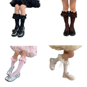  Q0KB принцеса момиче коляното високи чорапи деца панделка Bowknot чорапи мода дишаща чорапи