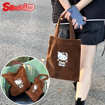  Sanrio Hello Kitty Tote Bag Fashion Y2k Дамски чанти за рамо Голям капацитет Кадифени чанти Карикатура Женски пазарски чанти Подаръци