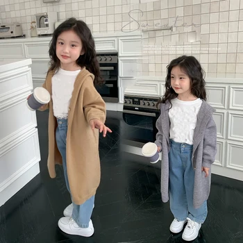  Малко дете момиче качулки плетена жилетка якета за момичета пролет есен връхни дрехи детски детски памучни модни палта 8 години