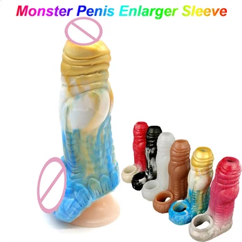  Мъжки пенис уголемяване ръкав мъже секс играчки силиконови петел разширяването ръкави с пениса пръстен забавяне еякулация многократна употреба петел качулка