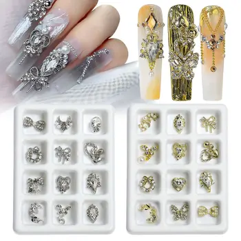  12 бр / комплект сплав нокти аксесоари за арт декорация мода пеперуда перла нокти бижута за DIY маникюр дизайн