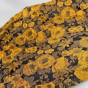  Релефни жакард реколта жълто 3D триизмерен силует живопис с маслени бои изкуство жакард плат пола Ханфу пролет и лято