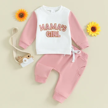  Малки момичета 2 парче облекло писмо модел дълъг ръкав суитчър и еластични панталони комплект бебе сладък есенни дрехи