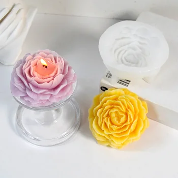  Голям божур цвете силиконови калъпи за свещи DIY ръчно изработени 3d розова свещ сапун мазилка смола торта инструменти за печене Начало Декорация Подаръци