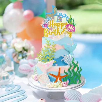  Русалка водорасли торта топери под морето тема рожден ден парти бебе душ доставки блясък русалка опашка cupcake декорации