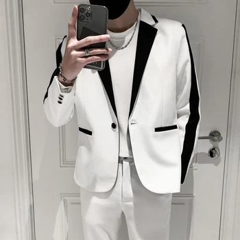  2021 Нов бутиков мъжки костюм моден цвят съвпадение мъжки ежедневни костюм яке сватбена рокля Мъжко тънко висококачествено сако