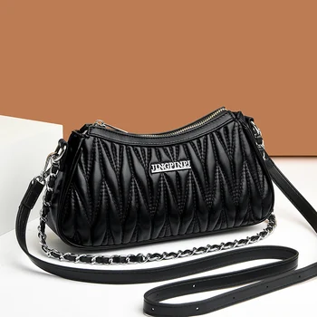  Мода Дамска чанта за рамо Висококачествена кожена чанта Crossbody за жени луксозна дизайнерска чанта Метални вериги Casual Tote Bag