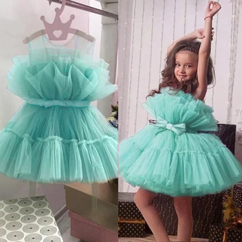  Bow Baby Girls Dress Infant Tulle Wedding Party Kids Dresses for Girl Newborn 1st Birthday Princess Bridesmaid Prom Gown Vestido