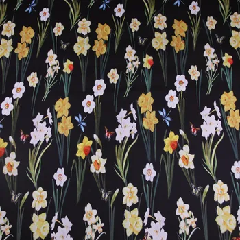  1.5m Флорални Нарцис полиестер Charmeuse имитират коприна сатен плат за жена лятна рокля пижама риза и панталони шиене-AF772