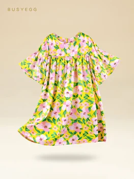  Ретро флорална детска естествена копринена нощница лятна дамска истинска копринена принцеса нощница къс ръкав бебешка пижама рокля