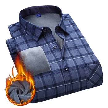  блуза мъжки риза празник удобно руно запази топло L-4XL ревера врата дълъг ръкав каре леко участък мода