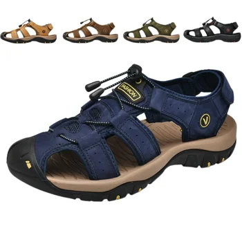  Класически мъжки сандали Летни сандали от естествена кожа Дишащи мъжки обувки от естествена кожа Плажни обувки Външни мъжки римски сандали